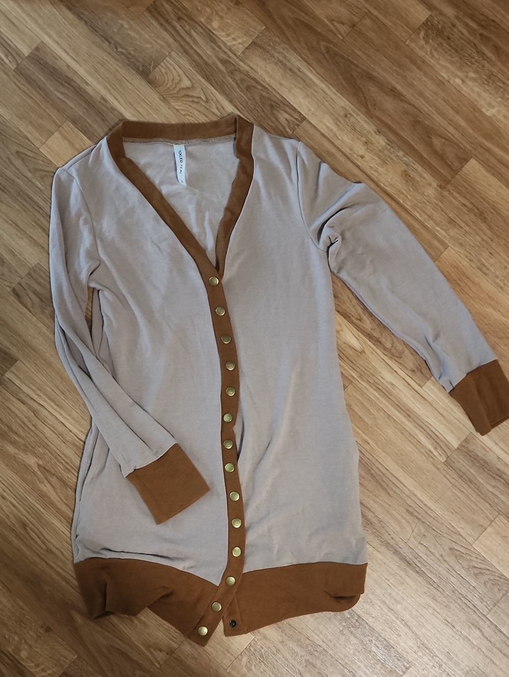 Womens Beige and Brown Button-Up Long Cardigan With Pockets